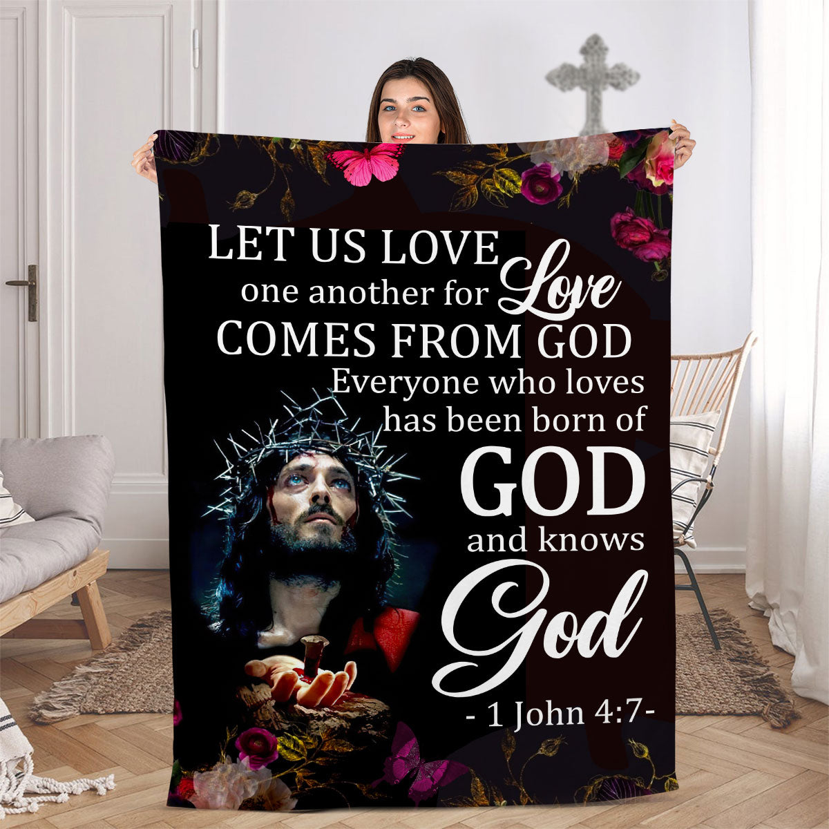 Everyone Who Loves Has Been Born Of God And Knows God | 1 John 4:7 | Jesus Fleece Blanket FBM634