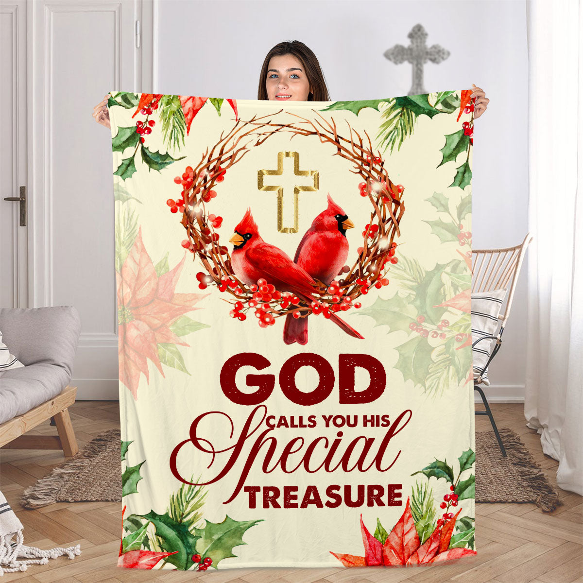 Fleece Blanket For Christian Couple | God Calls You His Special Treasure | Cardinal And Cross FBM636