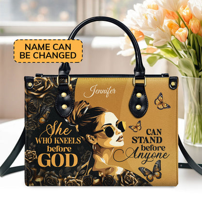 Personalized Leather Handbag With Zipper | She Who Kneels Before God LHBM746