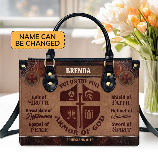 Personalized Leather Handbag With Zipper | Armor Of God LHBM771