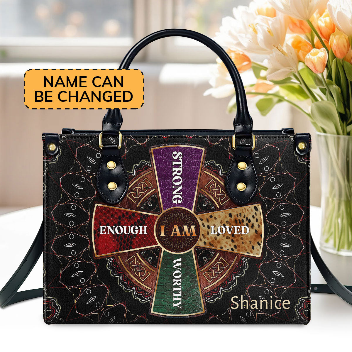 Personalized Leather Handbag With Zipper | I Am LHBM754