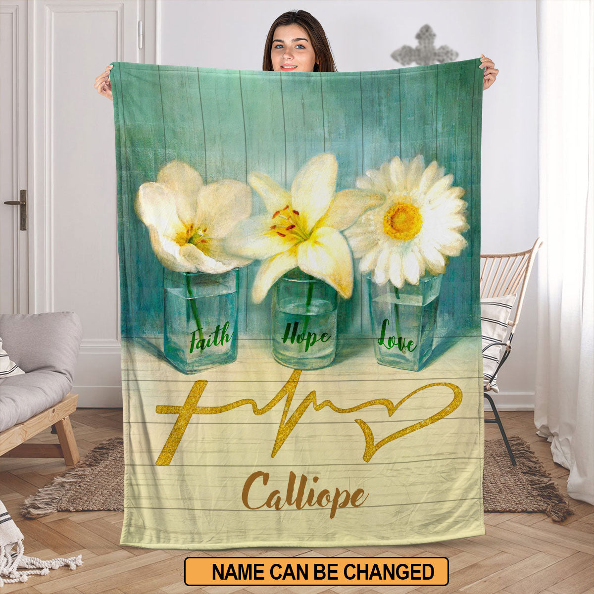 Personalized Fleece Blanket | Faith Hope Love | Daisy And Lily | Spiritual Gifts For Christian People FBH781