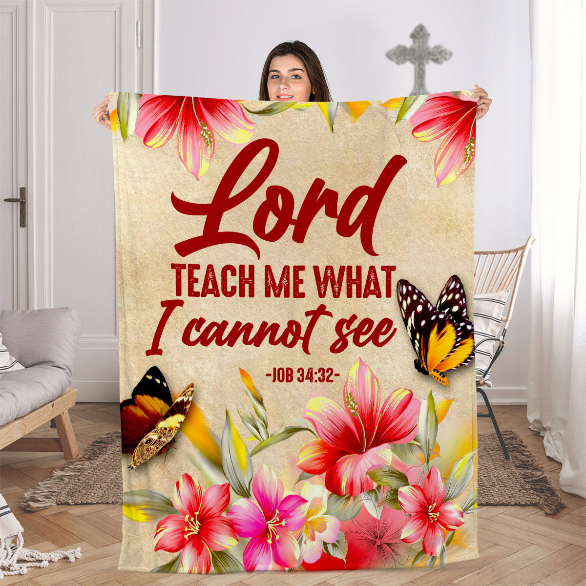 Fleece Blanket | Lord Teach Me What I Cannot See | Job 34:32 | Lily And Butterfly FBM641