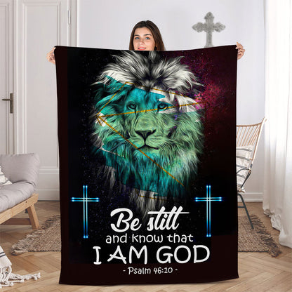 Cross & Lion | Psalm 46:10 | Be Still And Know That I Am God | Meaningful Fleece Blanket FBM633