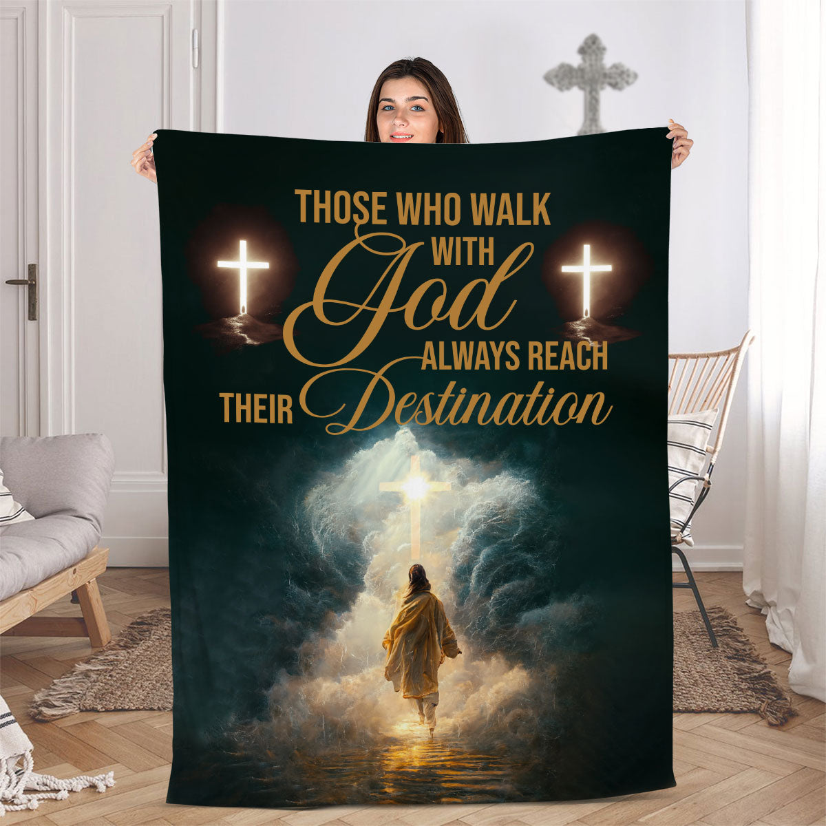 Those Who Walk With God Always Reach Their Destination | Jesus & Cross | Meaningful Fleece Blanket FBM643