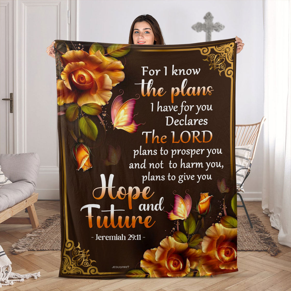 For I Know The Plans I Have For You | Jeremiah 29:11 | Fleece Blanket | Roses And Butterfly FBH611