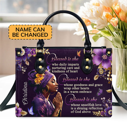 Personalized Leather Handbag With Zipper | Blessed Is She LHBM749