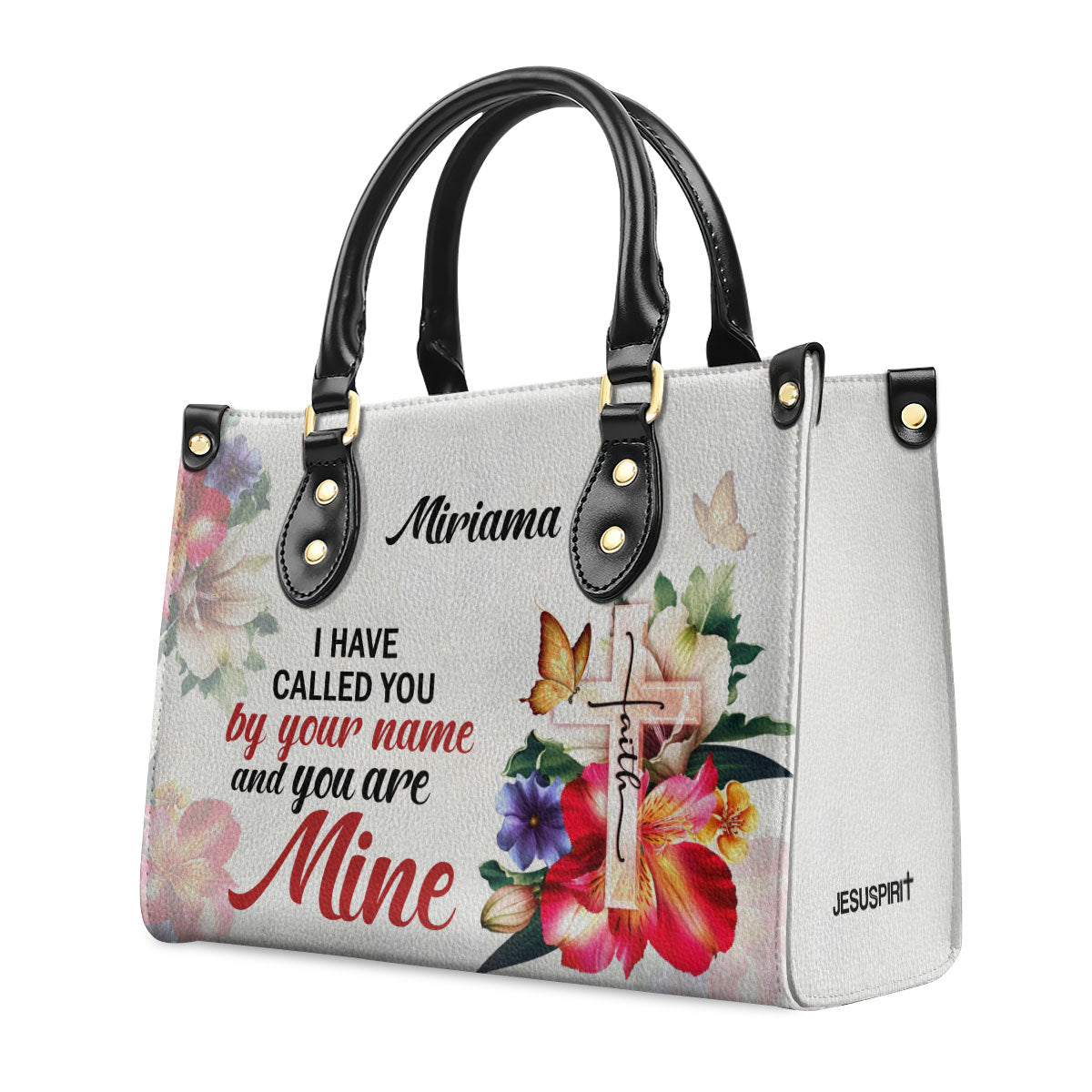 Personalized Leather Handbag | I Have Called You By Your Name | Isaiah 43:1 | Cross And Flower H143