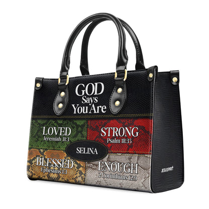 Personalized Leather Handbag With Zipper | Gift For Her | God Says I Am LHBNUH682