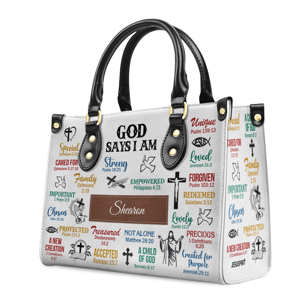 Personalized Leather Handbag With Handle | What God Says About You | Scripture Gifts For Women Of God LHBH742