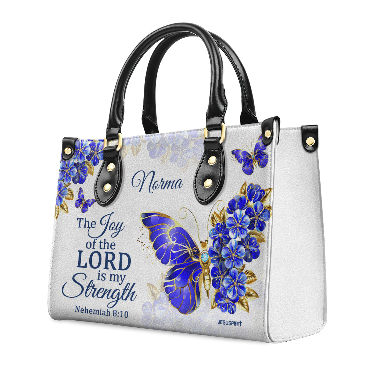 Nehemiah 8:10 | The Joy Of The Lord Is My Strength | Bible Verse Gifts For Christian Women | Personalized Leather Handbag With Handle LHBH743B