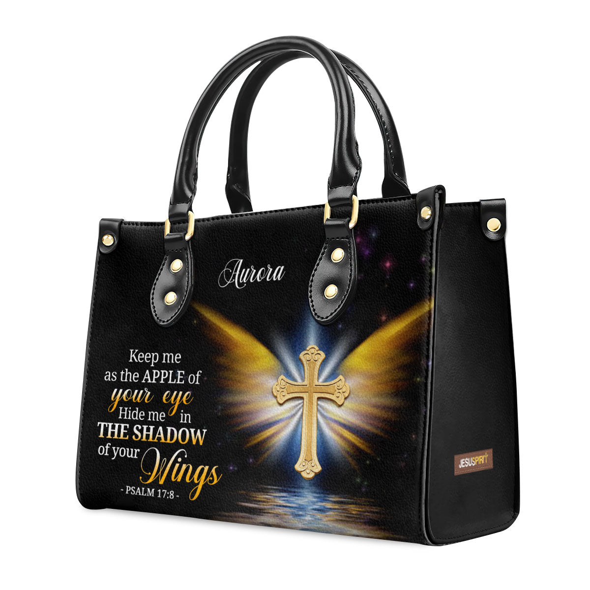 Personalized Leather Handbag With Handle | Christian Gifts For Women Of God | Hide Me In The Shadow Of Your Wings | Psalm 17:8 LHBH779