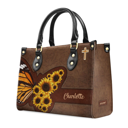 Personalized Sunflower Leather Handbag With Handle | Religious Gifts For Christian Women LHBHN653