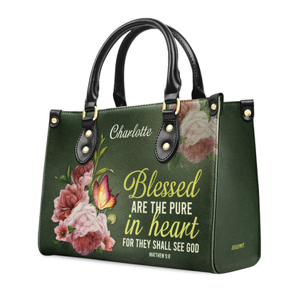 Christian Gifts For Women | Personalized Peony Leather Handbag With Handle | Blessed Are The Pure In Heart | Matthew 5:8 LHBHN676