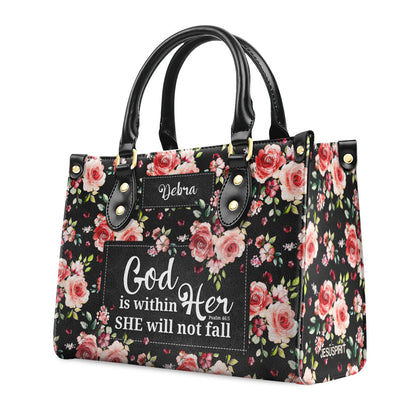 Spiritual Gift For Christian Ladies | Psalm 46:5 | God Is Within Her, She Will Not Fall | Personalized Leather Handbag With Handle LHBHN807