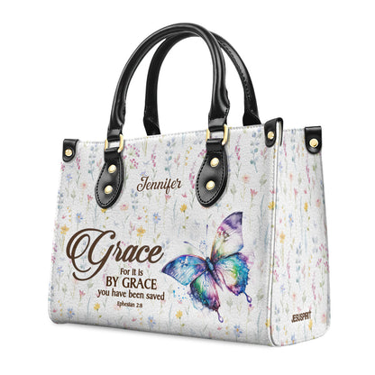 For It Is By Grace You Have Been Saved | Ephesians 2:8 | Worship Gift For Spiritual Friends | Personalized Leather Handbag With Handle LHBHN808