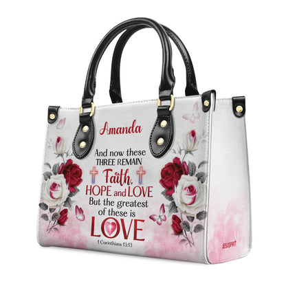 Corinthians 13:13 | Inspirational Gifts With Bible Verse For Christian Women | Personalized Leather Handbag With Handle LHBM711