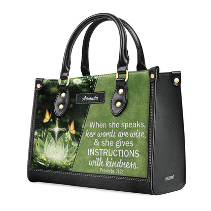 Gorgeous Personalized Leather Handbag - When She Speaks, Her Words Are Wise NUHN316