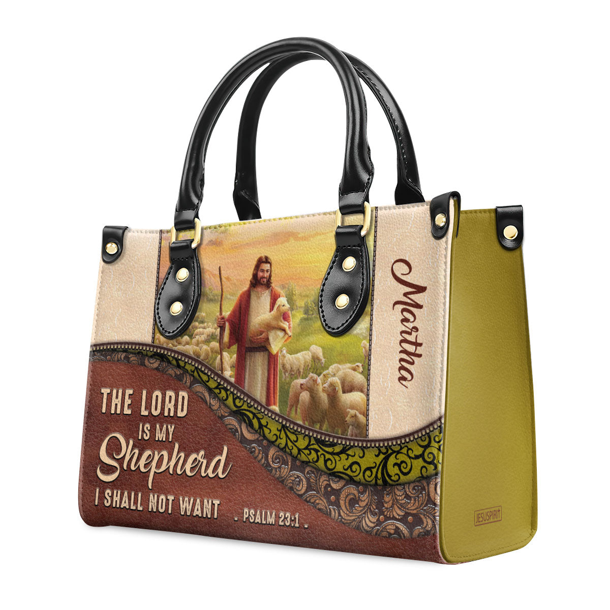 The Lord Is My Shepherd, I Shall Not Want - Unique Personalized Christian Leather Handbag NUM301