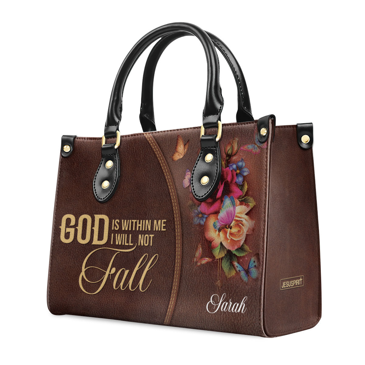 Pretty Flower Leather Handbag - God Is Within Me, I Will Not Fall NUH263