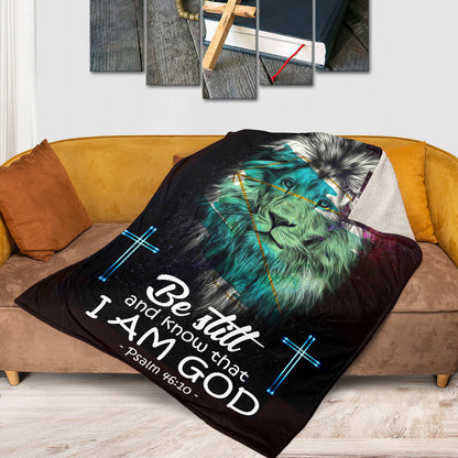 Cross & Lion | Psalm 46:10 | Be Still And Know That I Am God | Meaningful Fleece Blanket FBM633