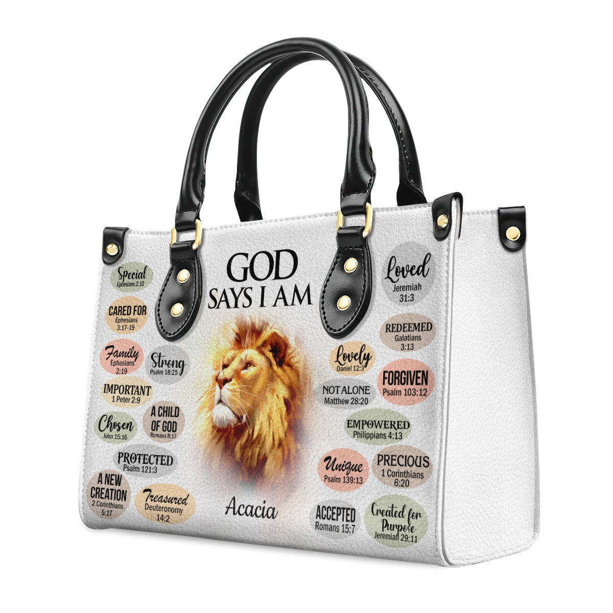 Personalized Animal Leather Handbag With Handle | What God Says About You | Christian Gifts For Religious Women LHBH740