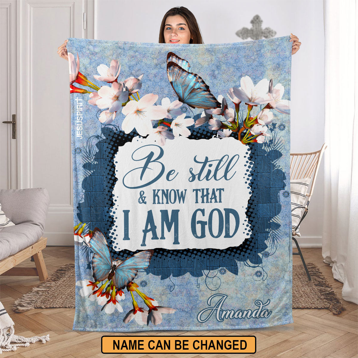 Psalm 46:10 | Be Still And Know That I Am God | Lily And Butterfly | Personalized Fleece Blanket FBHN627