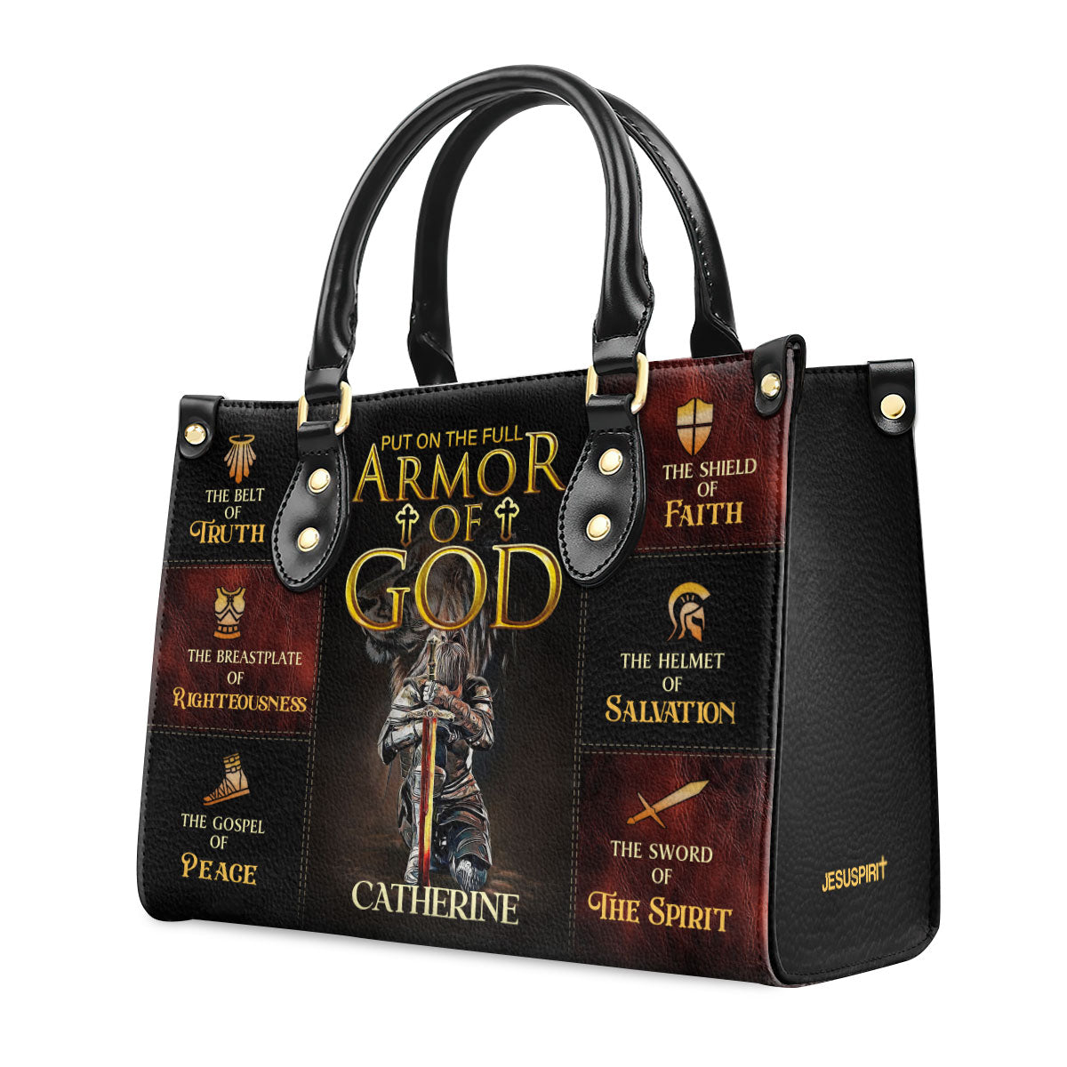 Personalized Leather Handbag With Zipper | Armor Of God LHBM777