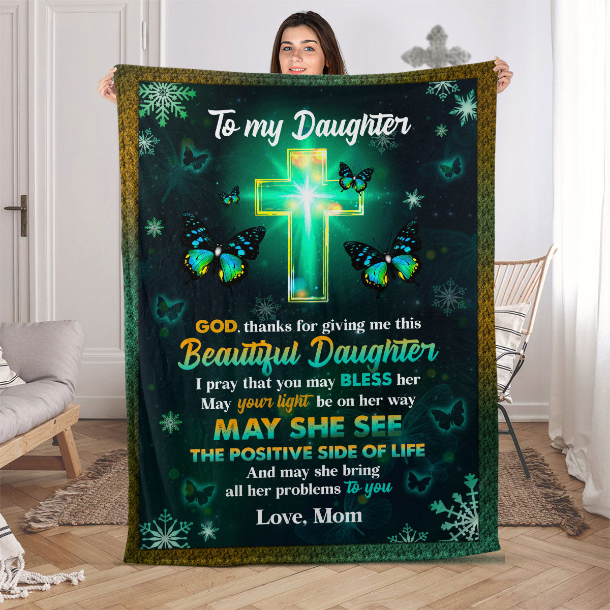 Christian Fleece Blanket | Unique Spiritual Religious Gifts From Mom To Daughter | God, Thanks For Giving Me This Beautiful Daughter FBHN687