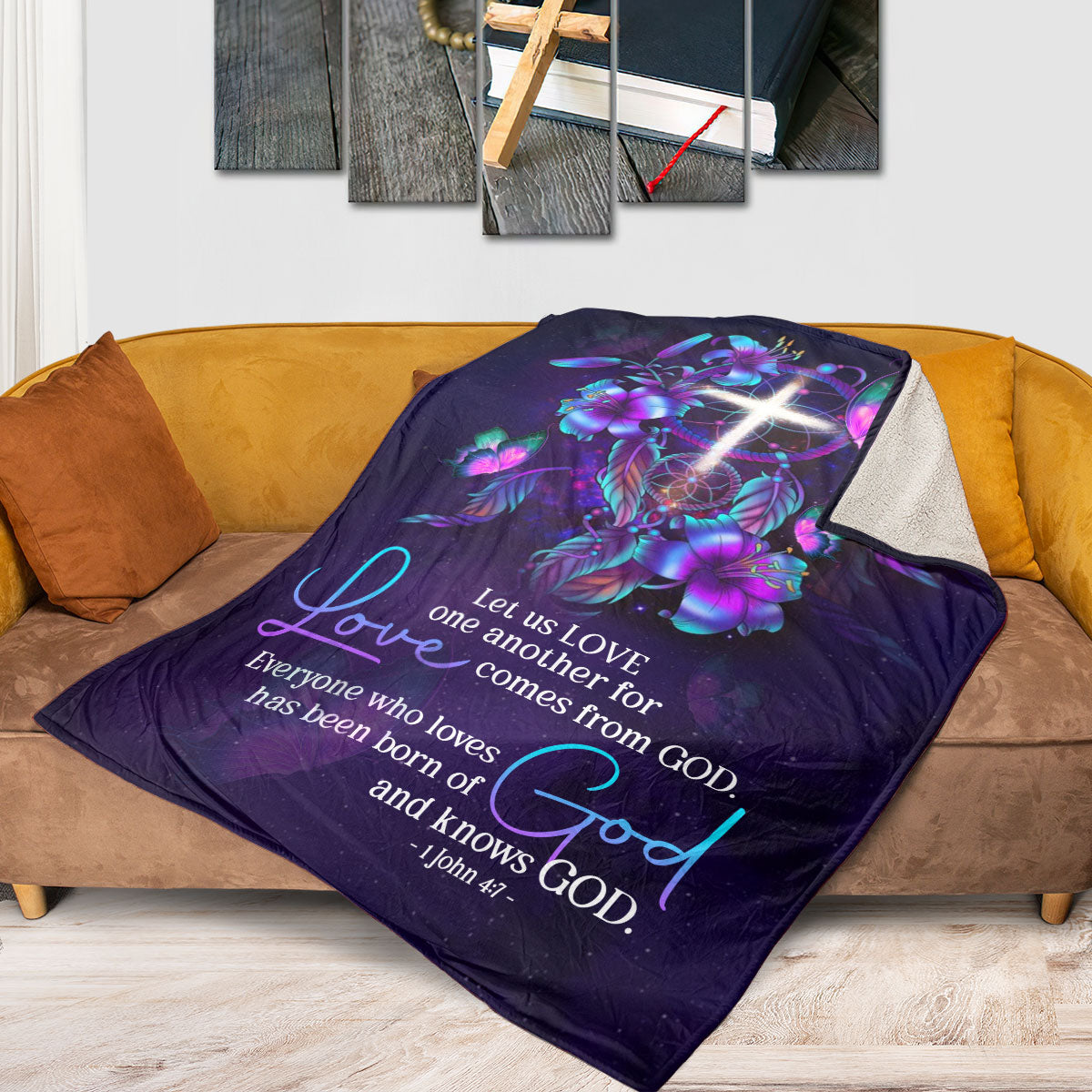 Everyone Who Loves Has Been Born Of God And Knows God | 1 John 4:7 | Fleece Blanket | Lily And Cross FBH614