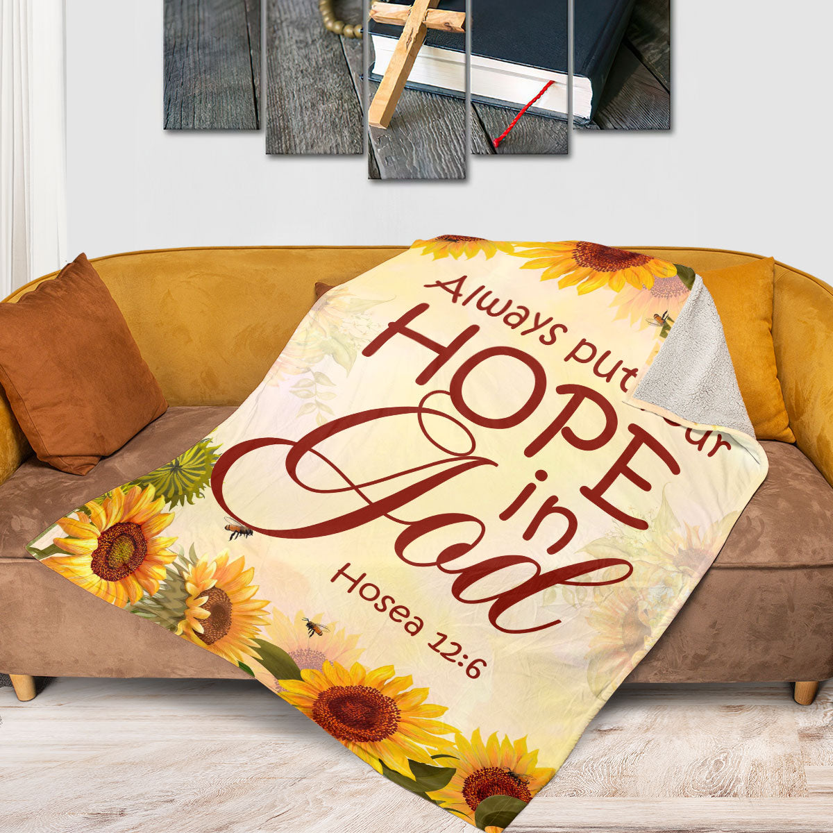 Stunning Sunflower Fleece Blanket | Always Put Your Hope In God | Hosea 12:6 FBM632