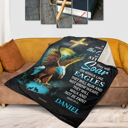 Isaiah 40:31 | Those Who Hope In The Lord Will Renew Their Strength | Eagle And Cross | Personalized Fleece Blanket FBH613