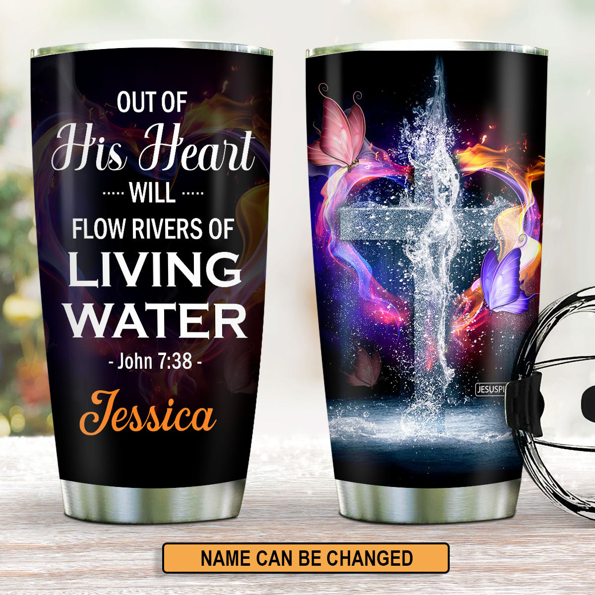 Special Personalized Stainless Steel Tumbler 20oz - Out Of His Heart Will Flow Rivers Of Living Water NUH460