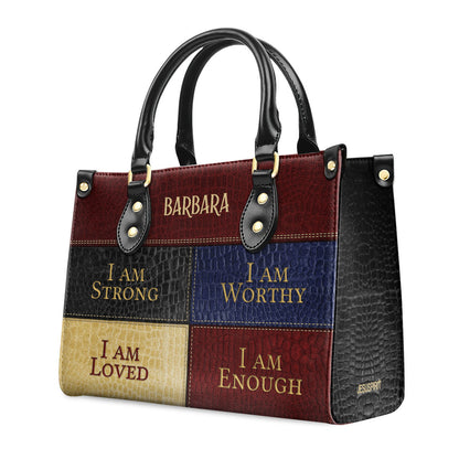 I Am Loved | Personalized Zippered Leather Handbag With Handle | Religious Gift For Worship Friends LHBNUHN680