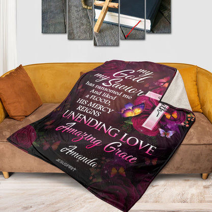 Meaningful Personalized Fleece Blanket | My God My Savior | Faith Cross And Rose FBH624