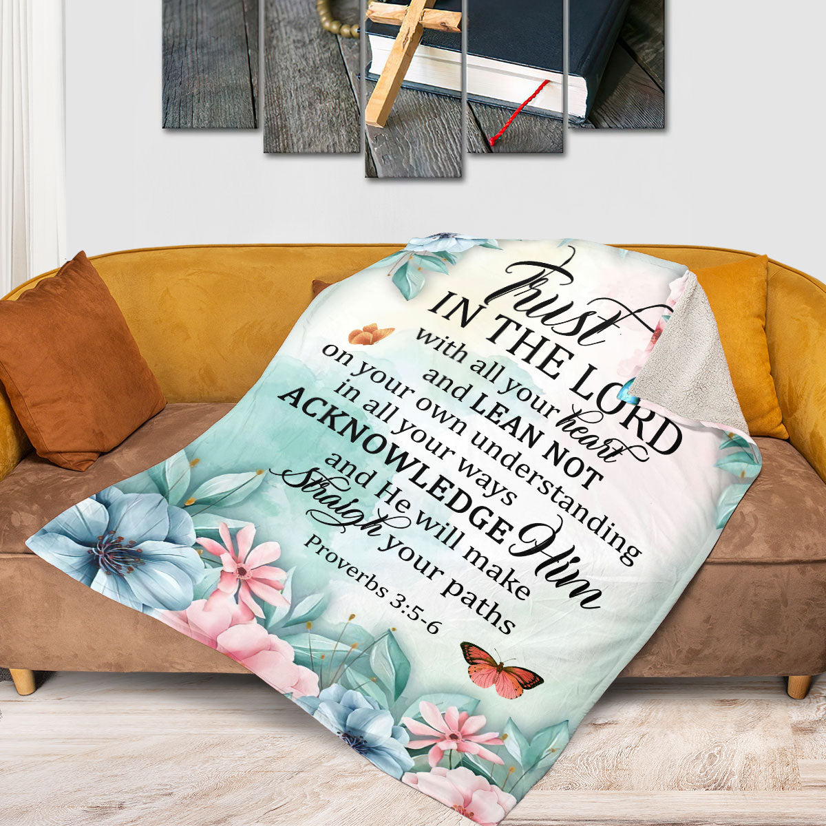 Proverbs 3:5-6 | Fleece Blanket | Butterfly And Flower | Trust In The Lord With All Your Heart FBM644