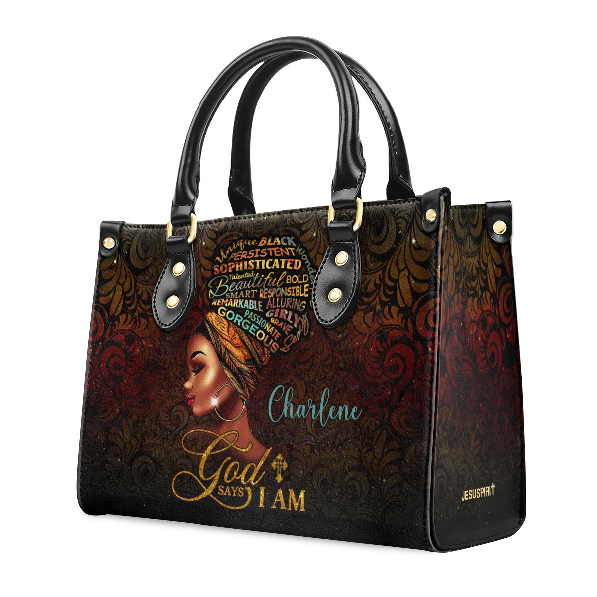 God Says I Am | Personalized Zippered Leather Handbag With Handle LHBM717