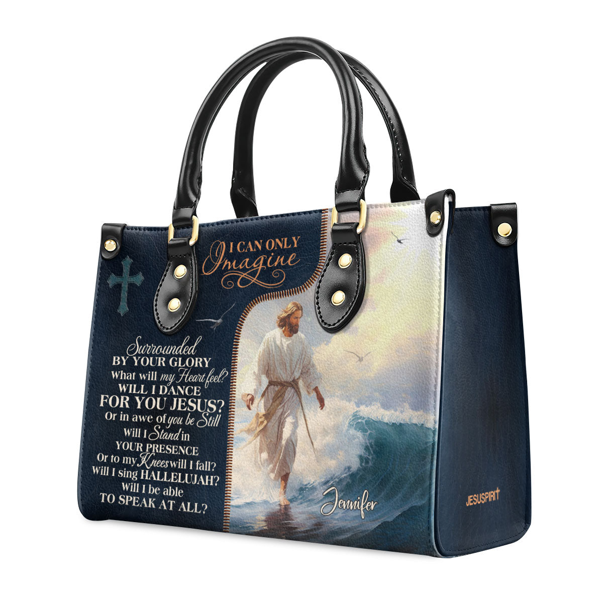 Personalized Leather Handbag With Zipper | Jesus I Can Only Imagine LHBM737