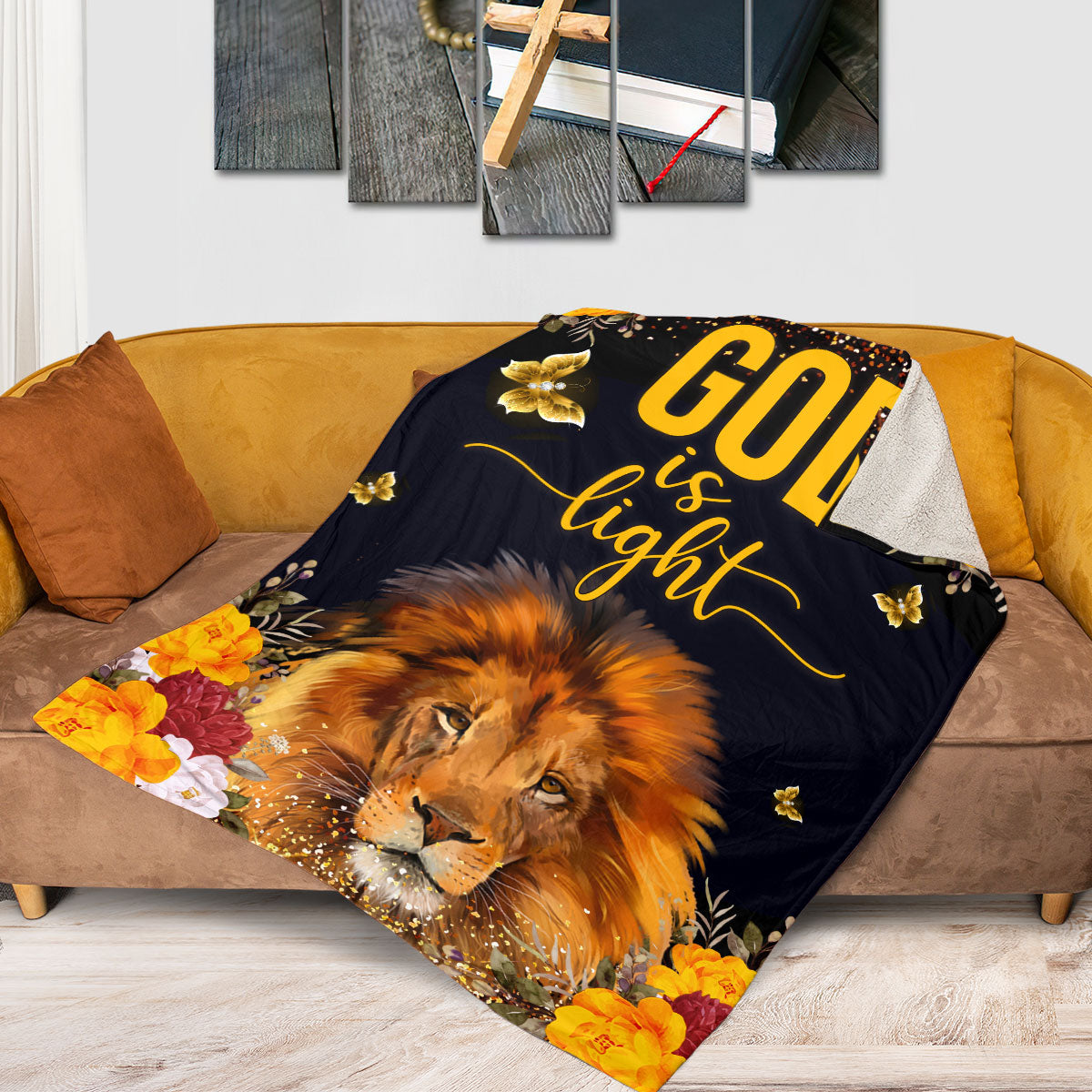 God Is Light | Lion And Roses | Faithful Gift For Christian People | Fleece Blanket FBM649