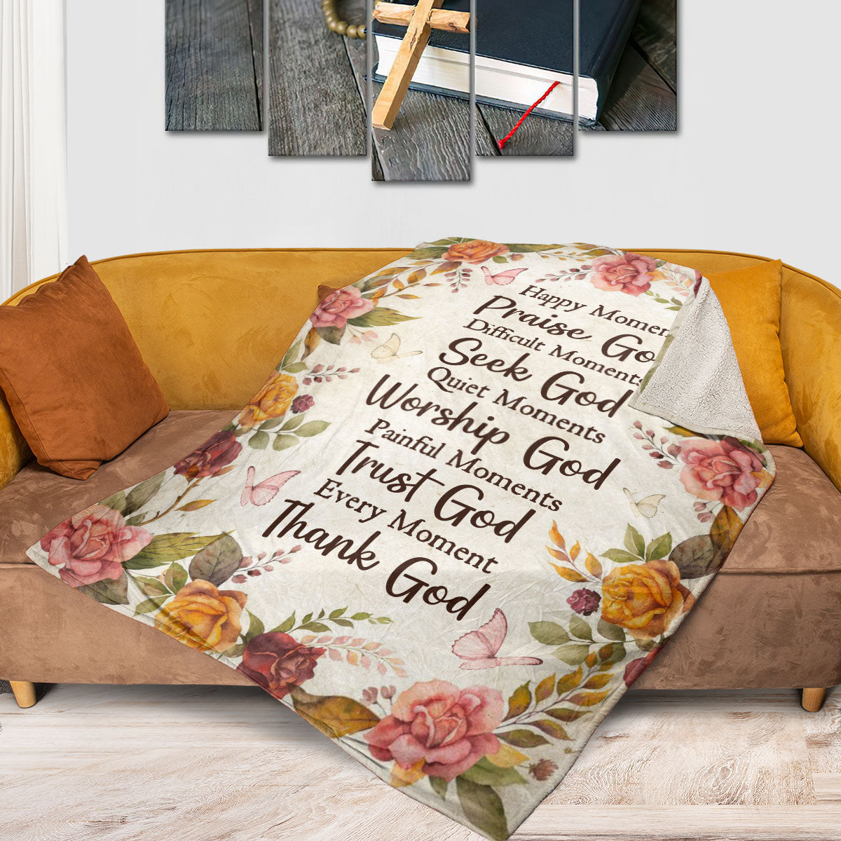 Praise God, Trust God, Thank God | Fleece Blanket For Christians | Roses And Butterfly FBH616