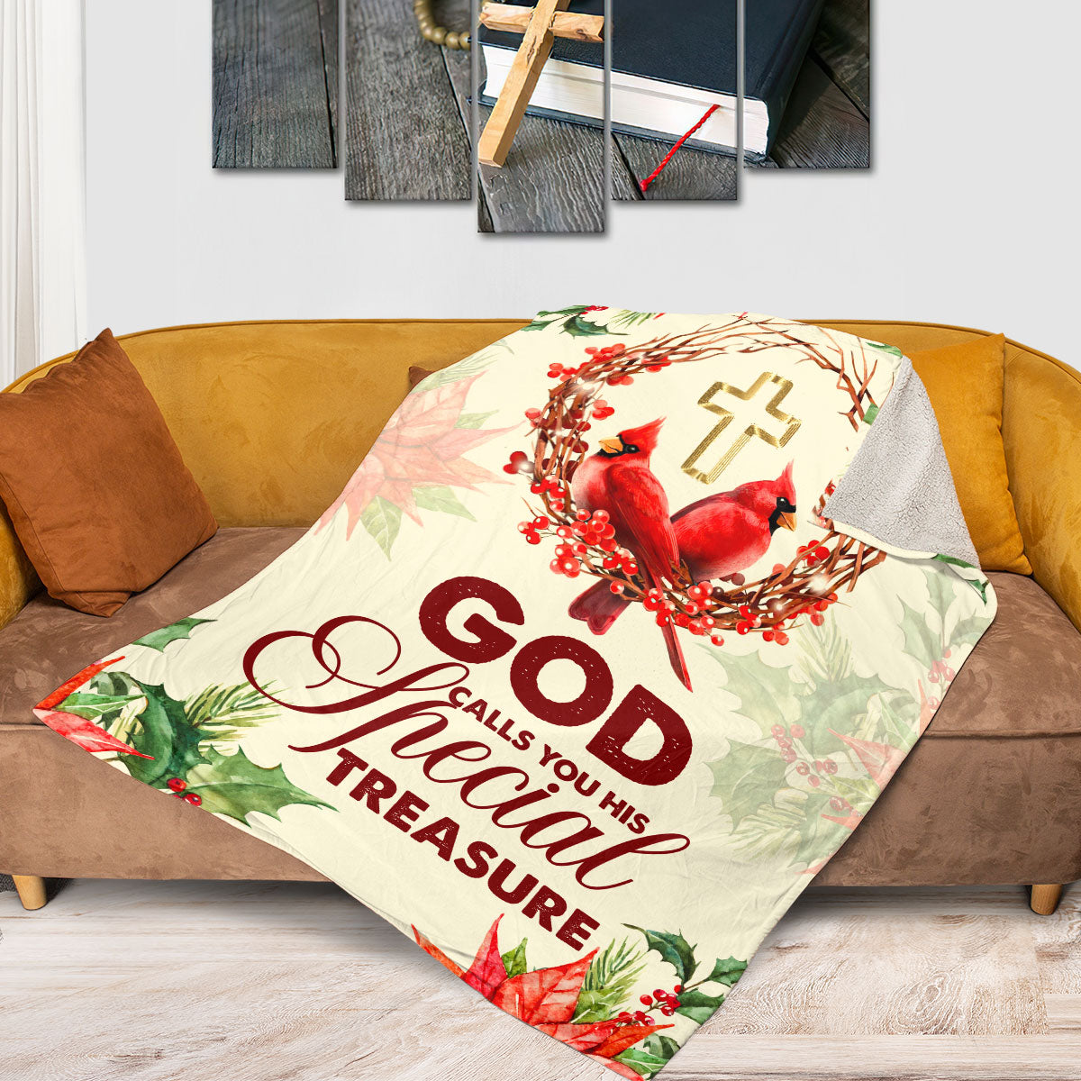 Fleece Blanket For Christian Couple | God Calls You His Special Treasure | Cardinal And Cross FBM636