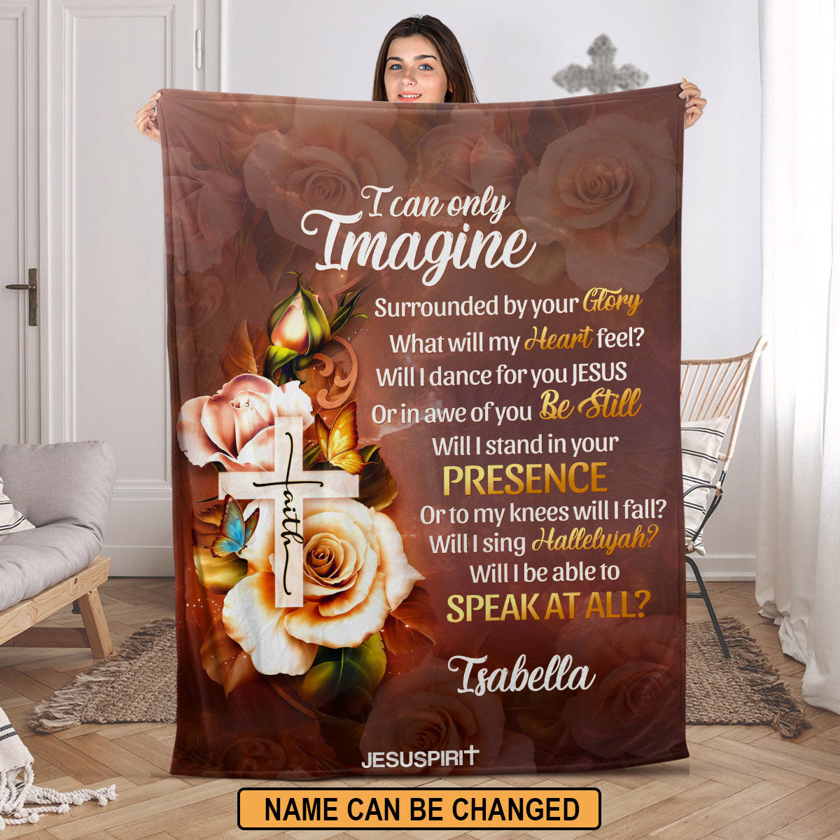 I Can Only Imagine | Personalized Fleece Blanket | Rose And Cross | Gifts For Christian Friends FBHN619