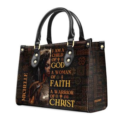 Personalized Leather Handbag With Zipper | I Am A Child Of God LHBM725