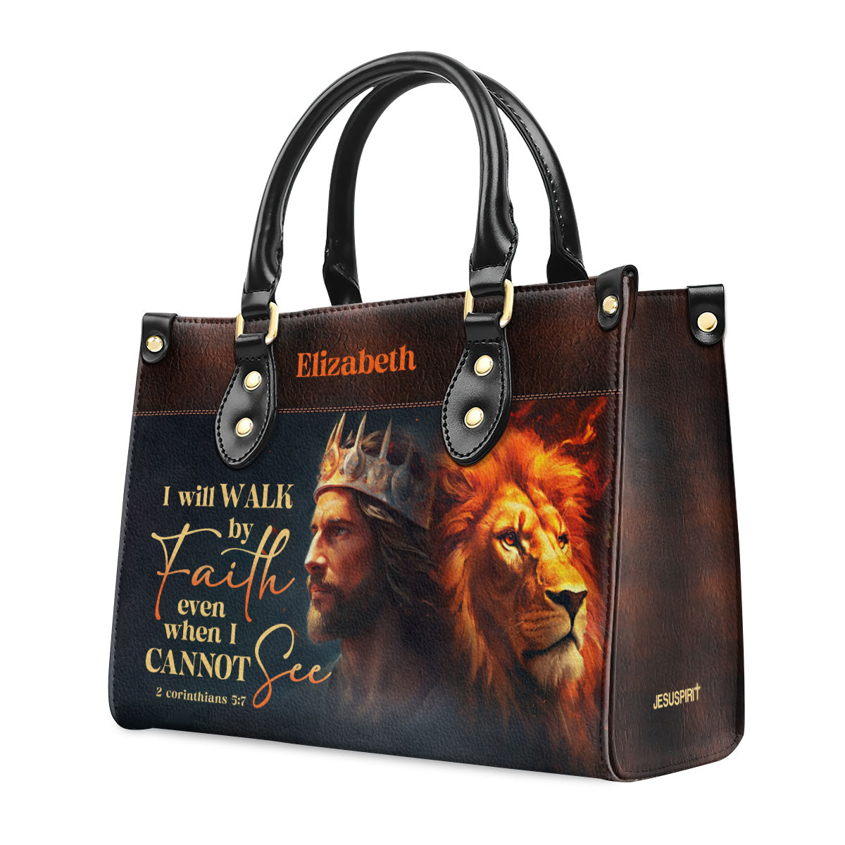 Personalized Leather Handbag With Zipper | I Will Walk By Faith LHBM745