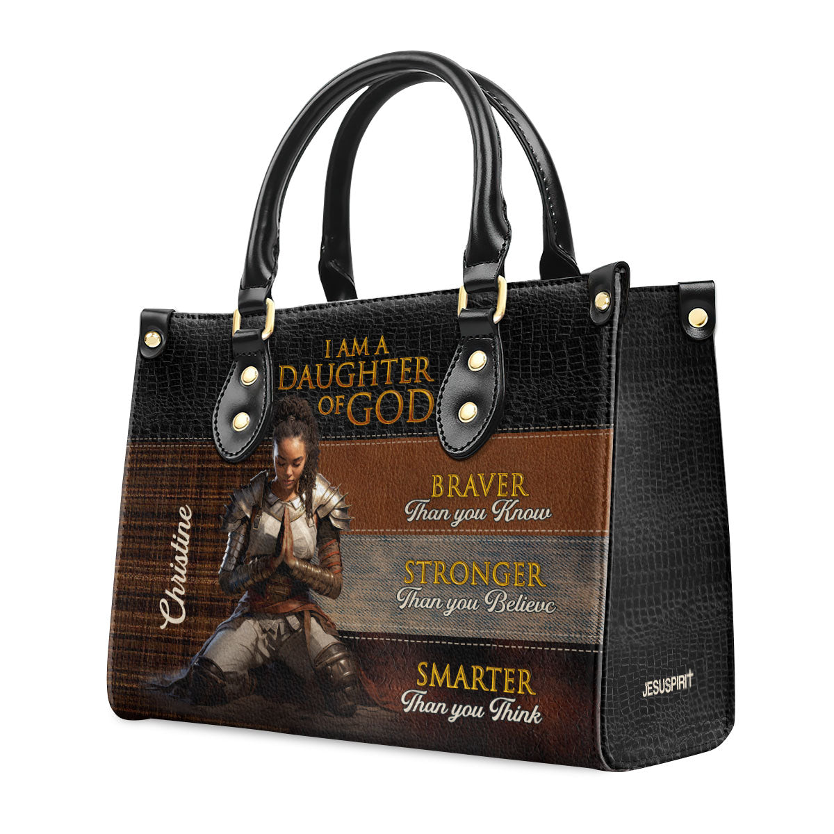 Personalized Zippered Leather Handbag With Handle | Religious Gift For Worship Friends | Daughter Of God LHBM765