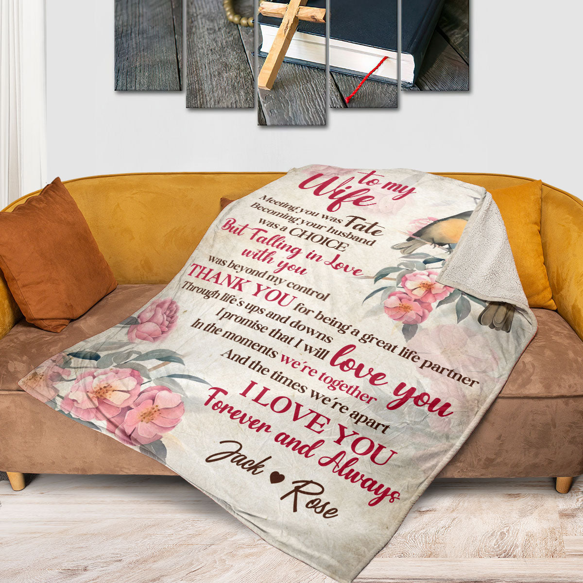 Meeting You Was Fate | Meaningful Gift For Christian Wife | Personalized Fleece Blanket | Robin Redbreast & Flower FBH612