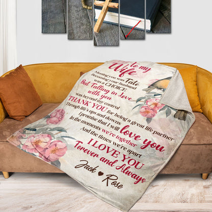 Meeting You Was Fate | Meaningful Gift For Christian Wife | Personalized Fleece Blanket | Robin Redbreast & Flower FBH612