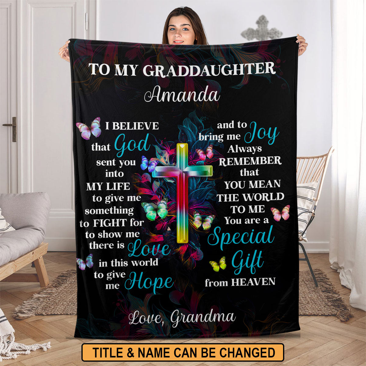 Meaningful Gift For Granddaughter | You Are A Special Gift From Heaven | Colorful Cross Personalized Fleece Blanket FBHN625