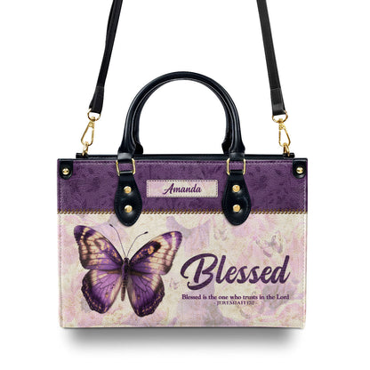 Blessed Is The One Who Trusts In The Lord | Jeremiah 17:7 | Personalized Zippered Leather Handbag | Meaningful Gift For Christian Ladies LHBHN801