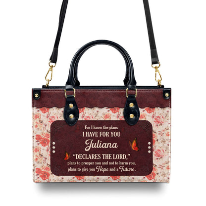 Jeremiah 29:11 | Personalized Zippered Leather Handbag | For I Know The Plans I Have For You | Religious Gift For Female Pastors LHBHN802